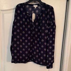 Wonderly Navy Blue Patterned Blouse